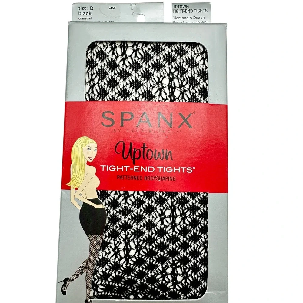 Spanx Uptown Tight-End Tights Women Size D Black Diamond Patterned Bodyshaping